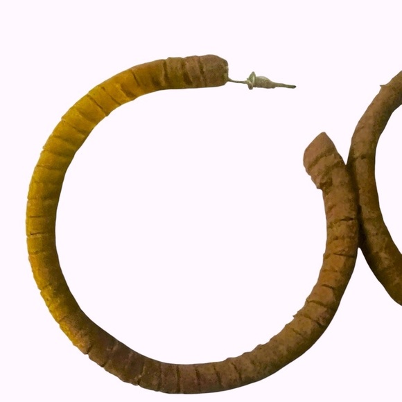 New Suede Leather Wrapped Hoop Earrings - Picture 4 of 4